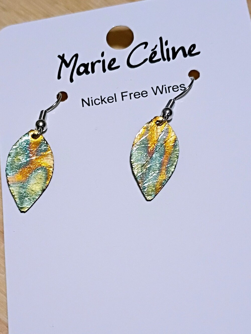 Green and Gold Leaf Drop Earrings
